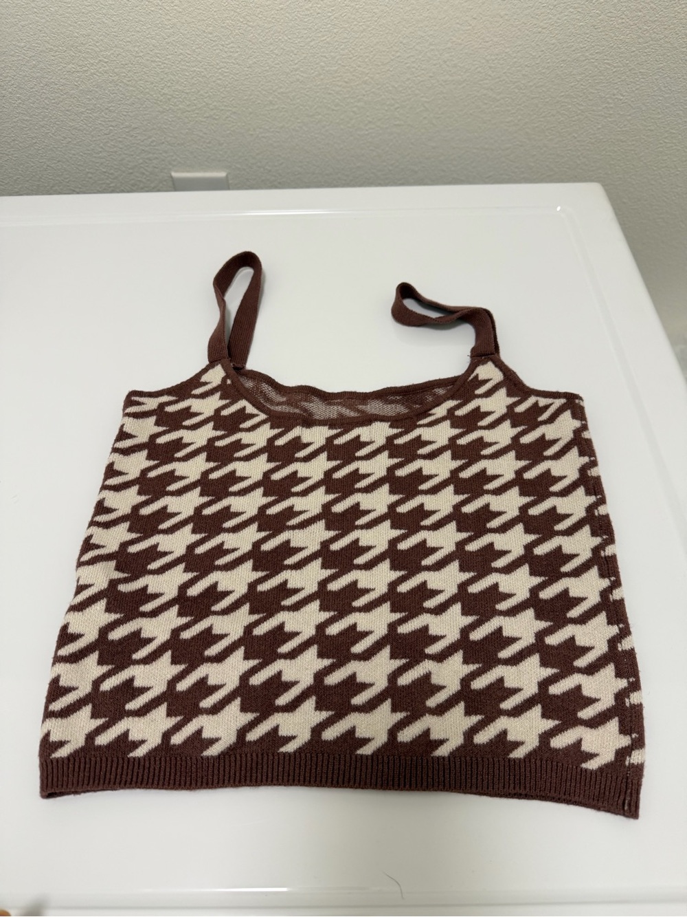 Houndstooth Knit Camisole Tank Top - Brown & Cream